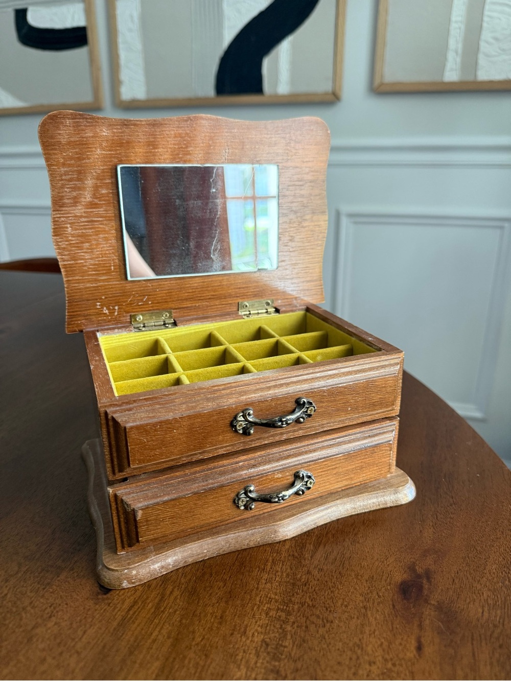 Vintage Centurion Wooden Jewelry Box w/ Mirror, Drawers & Velvet Interior